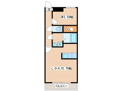 パルメゾン新田東(1LDK/4階)の間取り写真