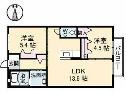 ボナールメゾン風(2LDK/2階)の間取り写真