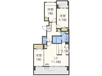 クリーンリバーフィネス札幌駅イースト(3LDK/2階)の間取り写真