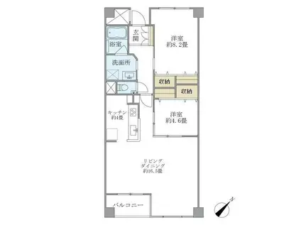 グランマルジュ市ヶ谷(2LDK/4階)の間取り写真