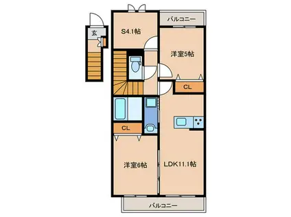 シャルマン青葉B棟(2SLDK/2階)の間取り写真