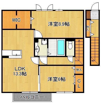 フローラ本城 C棟(2LDK/2階)の間取り写真