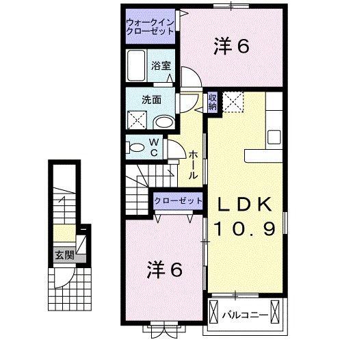 ディアベルジュI(2LDK/2階)の間取り写真
