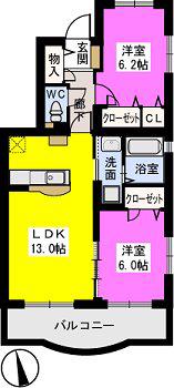 グランディア(2LDK/2階)の間取り写真
