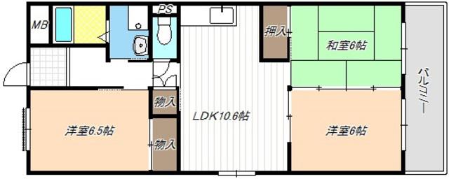 本宮ハイツ山田(3LDK/4階)の間取り写真