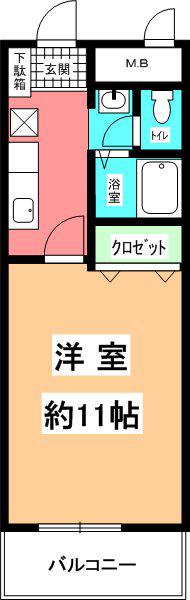 リビングアレイK(1K/2階)の間取り写真