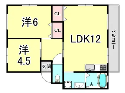 五色山ハウス(2LDK/3階)の間取り写真