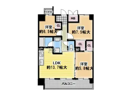 プリムール(3LDK/8階)の間取り写真