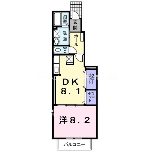 グリュック ハオス(1DK/1階)の間取り写真