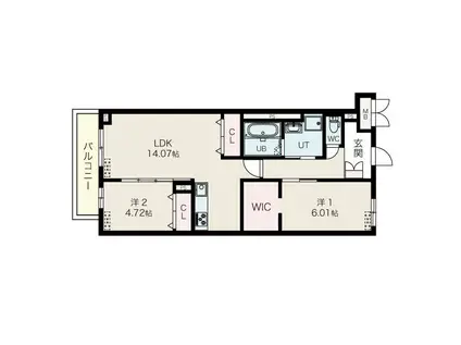 ロビニア若草(2LDK/1階)の間取り写真