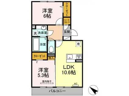 REGULUS B棟(2LDK/2階)の間取り写真