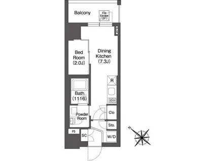 ORSUS AKABANE イースト(1DK/2階)の間取り写真