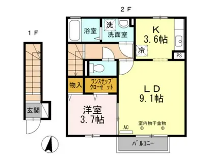 ウィット英賀保(1LDK/2階)の間取り写真