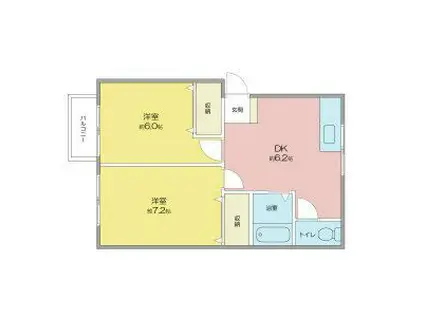 ファミール蔵B(2DK/1階)の間取り写真