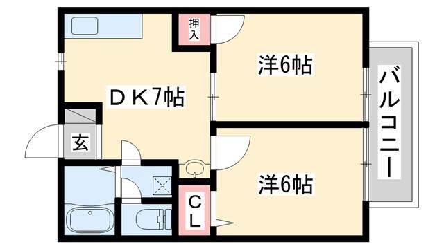 エルドミール(2DK/1階)の間取り写真