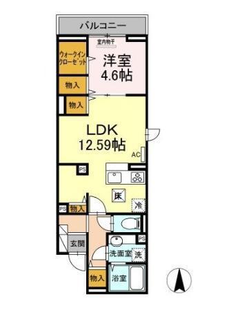 アンジュール蒲田(1LDK/1階)の間取り写真