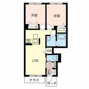 アトリエール上中B棟(2LDK/1階)の間取り写真