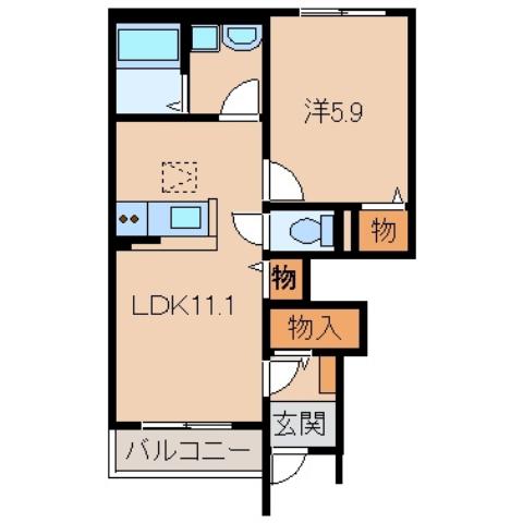 ボナール・ディアコートII(1LDK/1階)の間取り写真