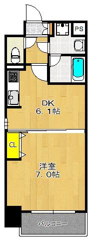 南森町プライマリーワン(1DK/4階)の間取り写真