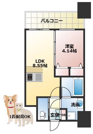 プレジオ城北(1LDK/11階)の間取り写真