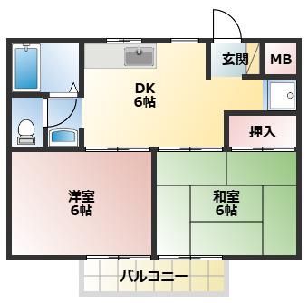 グリーンハイツ赤羽(2DK/2階)の間取り写真