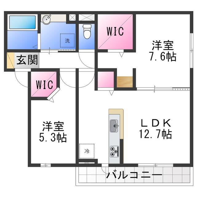メゾンドゥボヌール(2LDK/1階)の間取り写真