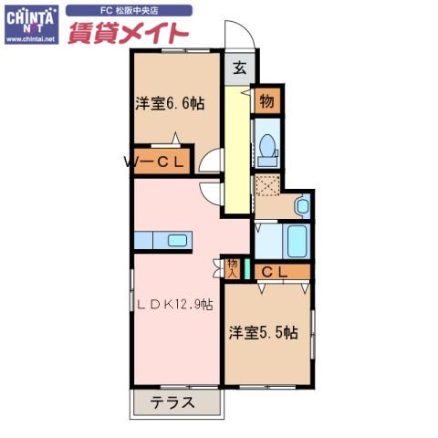 HILLS-T(2LDK/1階)の間取り写真