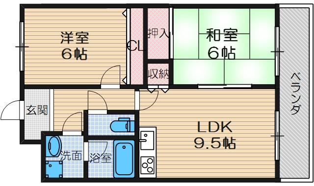 クレールミシマ2(2LDK/1階)の間取り写真
