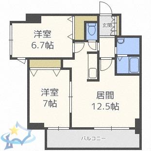 アルティー発寒(2LDK/10階)の間取り写真