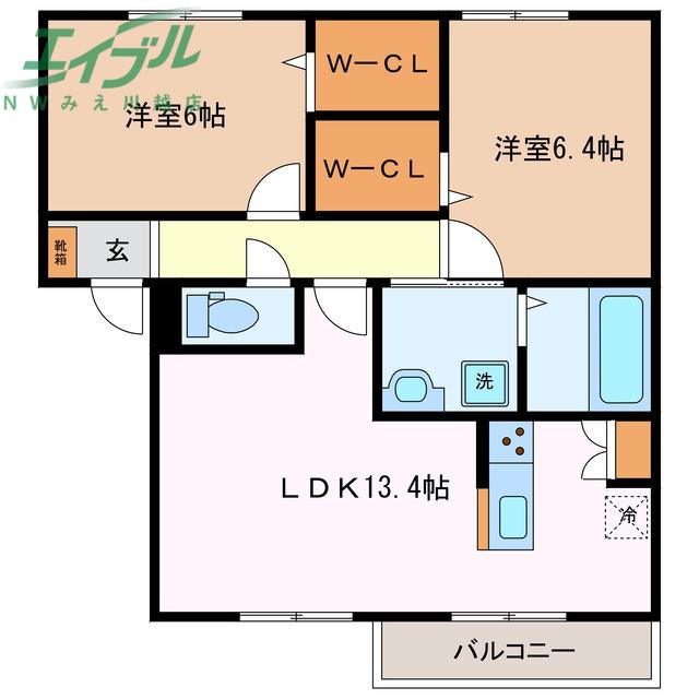 エルメゾン蓮花寺(2LDK/2階)の間取り写真