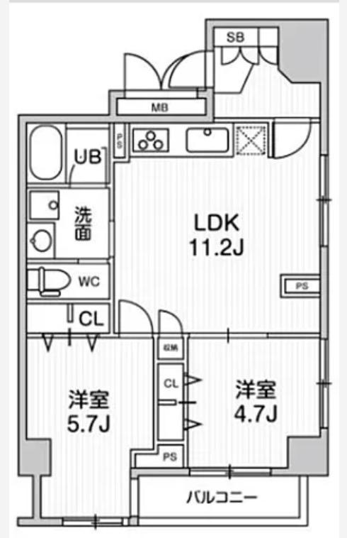 ミリアレジデンス上池袋(2LDK/5階)の間取り写真