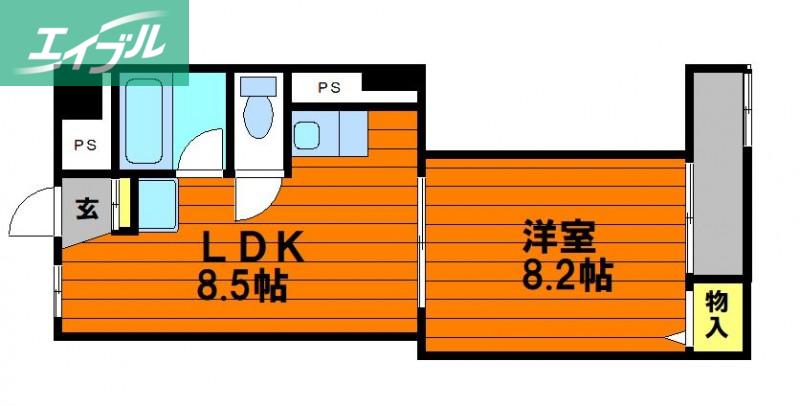 大学町マンション(1LDK/2階)の間取り写真