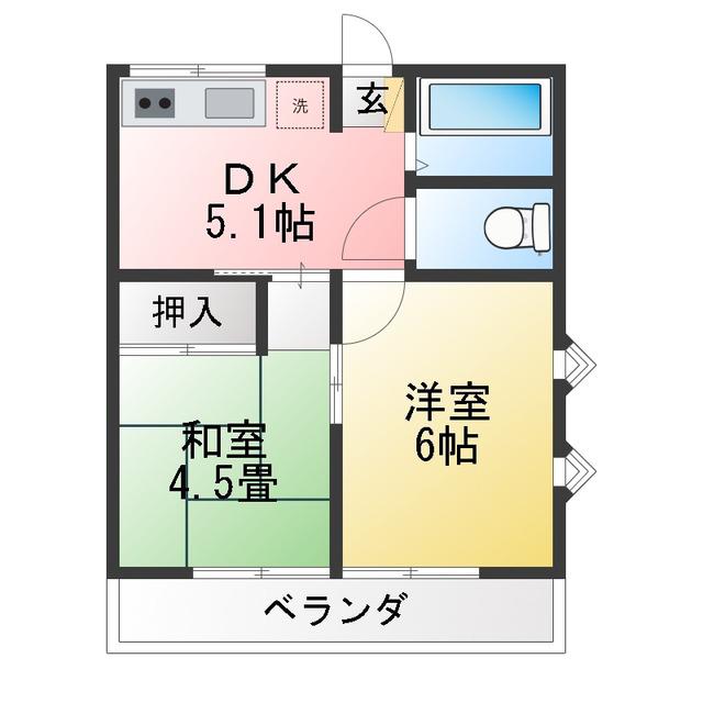 Tハイム62C号棟(2DK/2階)の間取り写真