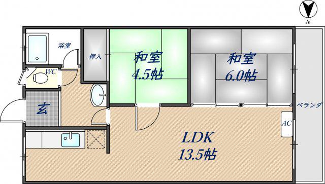 石切グリーンハイツ(2LDK/2階)の間取り写真