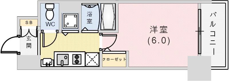 プレサンス三宮ルミネス(1K/3階)の間取り写真