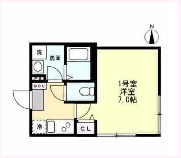 ベイルームハイム大和中央A(1K/2階)の間取り写真