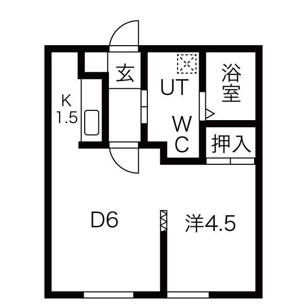 地下鉄東豊線 東区役所前駅 徒歩7分 2階建 築36年(1DK/2階)の間取り写真