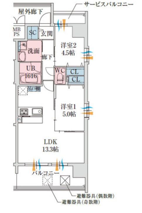 スプランディッド大阪ベイサイドDUE(2LDK/6階)の間取り写真