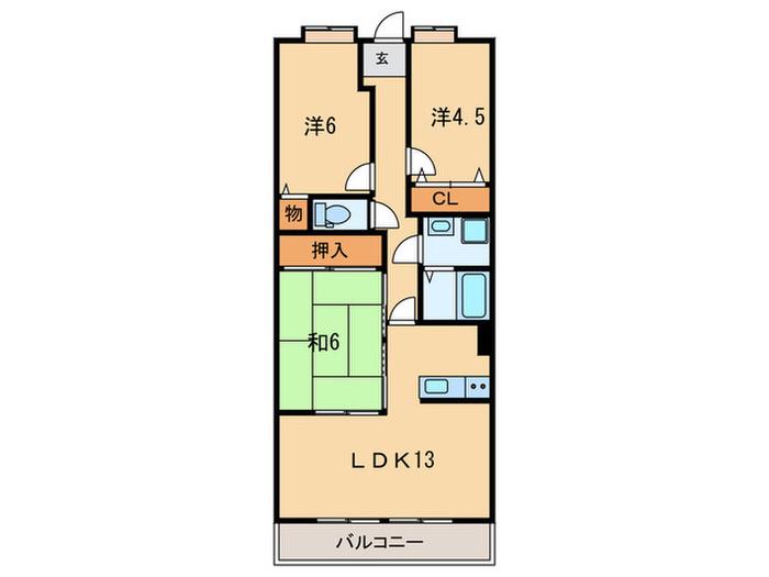 プラザハイツ二ツ屋 A棟(3LDK/3階)の間取り写真