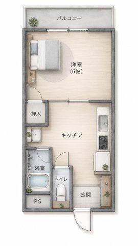 パンデュール弁財天(1DK/4階)の間取り写真