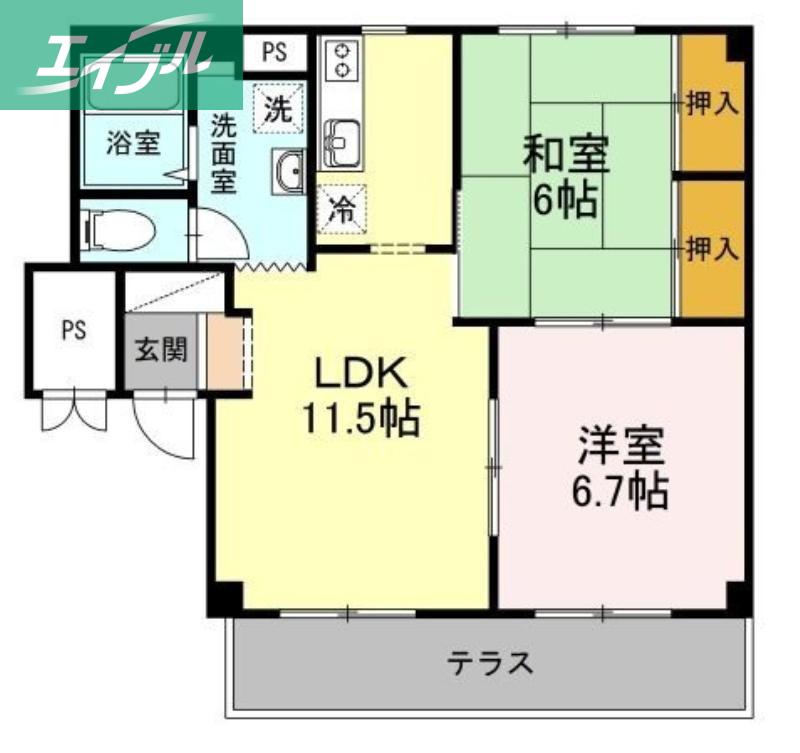 グランデュール高柳 B棟(2LDK/1階)の間取り写真