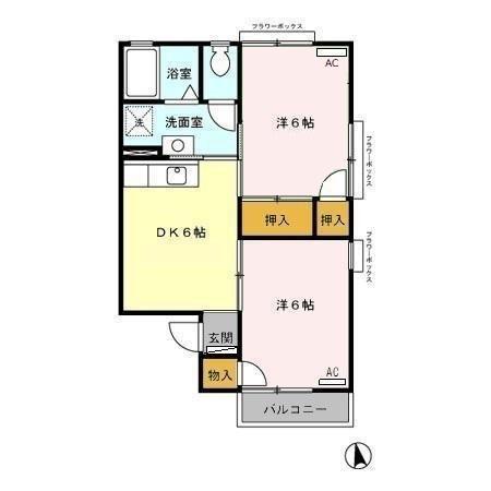 セジュール エム B(2DK/1階)の間取り写真