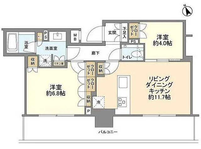アトラスタワー五反田(2LDK/23階)の間取り写真