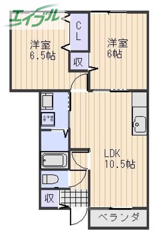 ハイツリー21D(2LDK/1階)の間取り写真