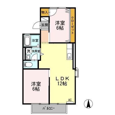 ルミエールANDOA棟(2LDK/2階)の間取り写真