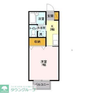 セカンドベル(1K/1階)の間取り写真