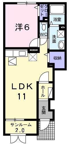 サウス・リードA(1LDK/1階)の間取り写真