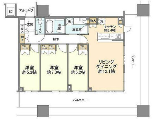 エクラスタワー武蔵小杉(3LDK/12階)の間取り写真