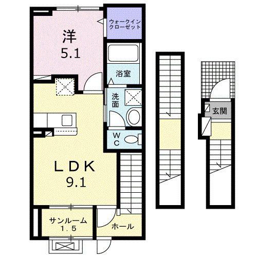 グリーン・ビレッジ(1LDK/3階)の間取り写真