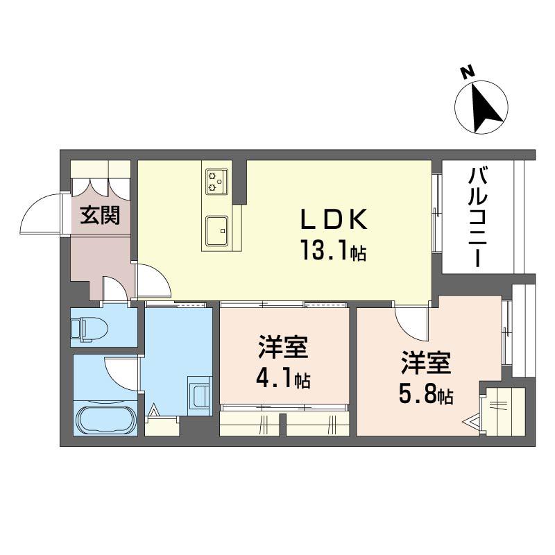 ベンディシオン市川(2LDK/2階)の間取り写真